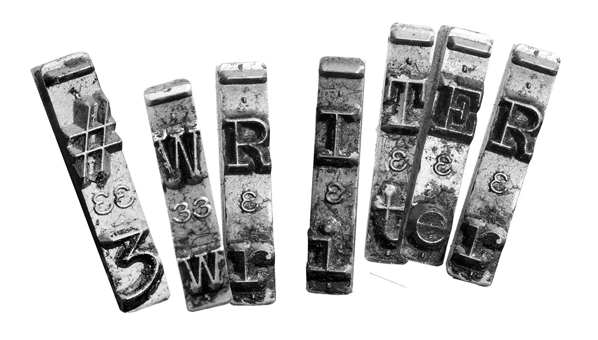 Writer letterpress type blocks